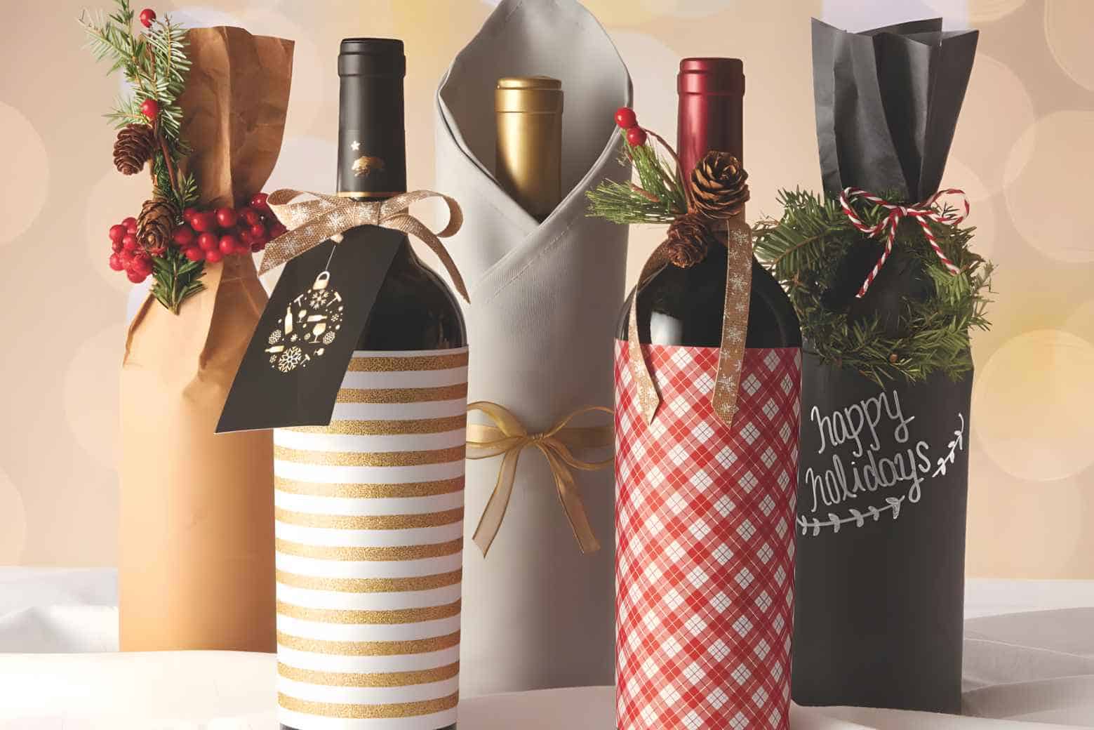 Wrapping Wine Bottle for Christmas